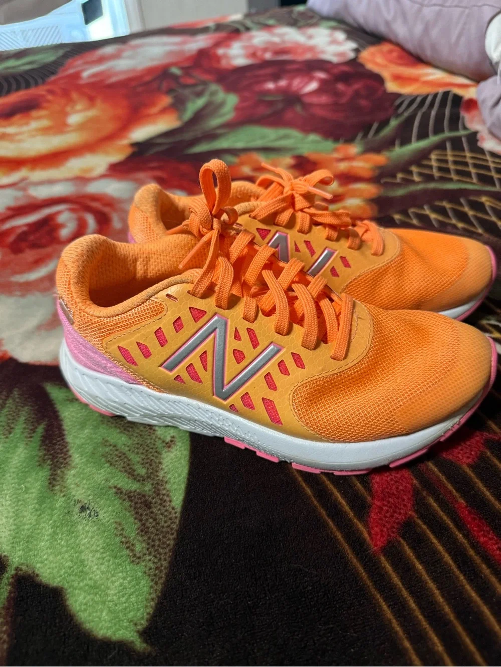 New Balance Kids Orange and Pink Athletic Sneakers